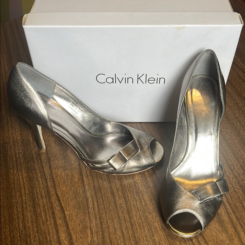 Calvin Klein 8.5 Randall Metallic Peep Open Toe Heels Stilettos